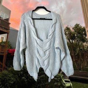 Baby Blue Fluffy Soft Backless Oversized Baggy Knit Sweater